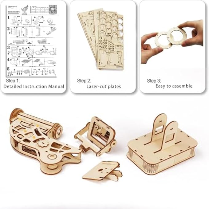 3D WOODEN PUZZLE CRAFT KITS, EDUCATIONAL BRAIN TEASER DIY CRAFTS KITS, MODEL BUILDING KITS, WOODEN PUZZLE SCIENCE GIFTS CHRISTMAS BIRTHDAY GIFT FOR ADULTS BOYS GIRLS (MICROSCOPE) - Image 2